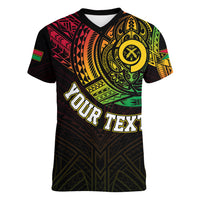 Personalised Vanuatu Women V Neck T Shirt Turtle Chest Tattoo Flag Color LT7 - Polynesian Pride