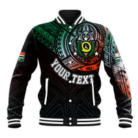 Personalised Vanuatu Baseball Jacket Turtle Chest Tattoo Flag Color - Penama LT7 Unisex Black - Polynesian Pride