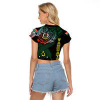 Personalised Vanuatu Raglan Cropped T Shirt Turtle Chest Tattoo Flag Color - Penama LT7 - Polynesian Pride