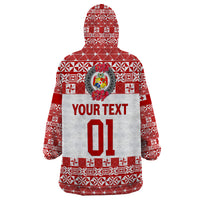 (Custom Personalised) Tonga Emancipation Day Wearable Blanket Hoodie Independence Day - Simple Ngatu Heilala Flower - White Red LT8 - Polynesian Pride