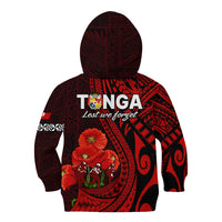 Tonga ANZAC Day Kid Hoodie Lest We Forget Red Version LT9 Zip Hoodie Red - Polynesian Pride