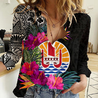 Tahiti Island Women Casual Shirt French Polynesian Tropical LT9 Female Black - Polynesian Pride