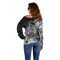 Polynesian Tahiti Island Off Shoulder Sweater The Wave of Water - Black LT9 - Polynesian Pride