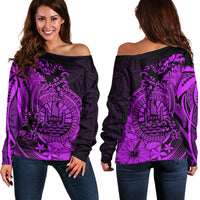 Polynesian Tahiti Island Off Shoulder Sweater The Wave of Water - Purple LT9 Women Purple - Polynesian Pride