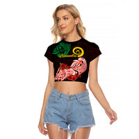 Vanuatu Raglan Cropped T Shirt Polynesian Floral Tribal LT9 Female Black - Polynesian Pride