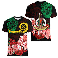 Vanuatu Women V Neck T Shirt Polynesian Floral Tribal LT9 Female Black - Polynesian Pride