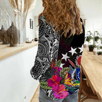 Cook Island Women Casual Shirt Tribal Polynesian and Tropical Flowers LT9 - Polynesian Pride