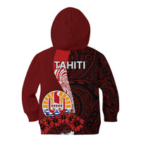 Tahiti Kid Hoodie Polynesian Coat Of Arm With Hibiscus LT9 Zip Hoodie Red - Polynesian Pride