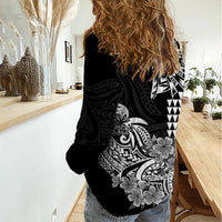 Hawaii Kakau Women Casual Shirt Polynesian Floral Tribal Black Version LT9 - Polynesian Pride