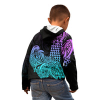 Hawaii Kakau Kid Hoodie Polynesian Floral Tribal Heliotrope Version LT9 - Polynesian Pride
