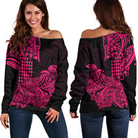 Hawaii Kakau Off Shoulder Sweater Polynesian Floral Tribal Pink Version LT9 Women Pink - Polynesian Pride