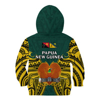 Papua New Guinea Kid Hoodie Jiwaka Province Mix Coat Of Arms Polynesian Art LT14 Zip Hoodie Green - Polynesian Pride