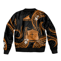 Tokelau Sleeve Zip Bomber Jacket Tokelauan Tatau With Badge Gold LT14 - Polynesian Pride