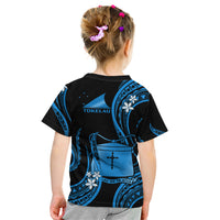 Tokelau Kid T Shirt Tokelauan Tatau With Badge Blue LT14 - Polynesian Pride