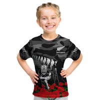 New Zealand ANZAC Rugby Kid T-Shirt - Silver Fern All Black Camouflage Mix Poppy LT14 Black - Polynesian Pride