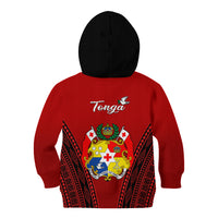 Tonga Heilala Flowers Kid Hoodie Tongan Ngatu Black Special Verison LT14 Zip Hoodie Red - Polynesian Pride