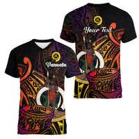 (Custom Personalised) Vanuatu Women V Neck T Shirt Kava Bowl Mix Polynesian Gradient Style LT14 Female Black - Polynesian Pride