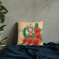 Pohnpei Micronesian Pillow - Hibiscus Coat of Arm Pillow 18 x 18 Beige - Polynesian Pride