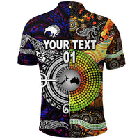 Custom New Zealand Australia Polo Shirt Maori and Aboriginal Together Purple, Custom Text and Number LT8 - Polynesian Pride