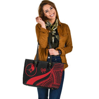 Yap Large Leather Tote Bag - Red Polynesian Tentacle Tribal Pattern - Polynesian Pride