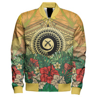 Vanuatu Polynesian Hibiscus Sleeve Zip Bomber Jacket LT10 Unisex Yellow - Polynesian Pride
