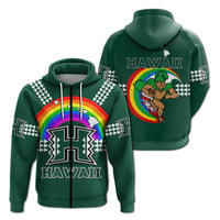 Hawaii Rainbow Warriors Zip Hoodie LT4 Unisex Green - Polynesian Pride