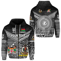 Custom Vanuatu Fiji Zip Hoodie Together Black LT8 Unisex Black - Polynesian Pride