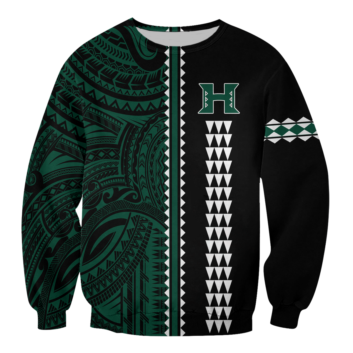 Hawaii Kakau Warrior Football Sweatshirt - LT12 Unisex Green - Polynesian Pride