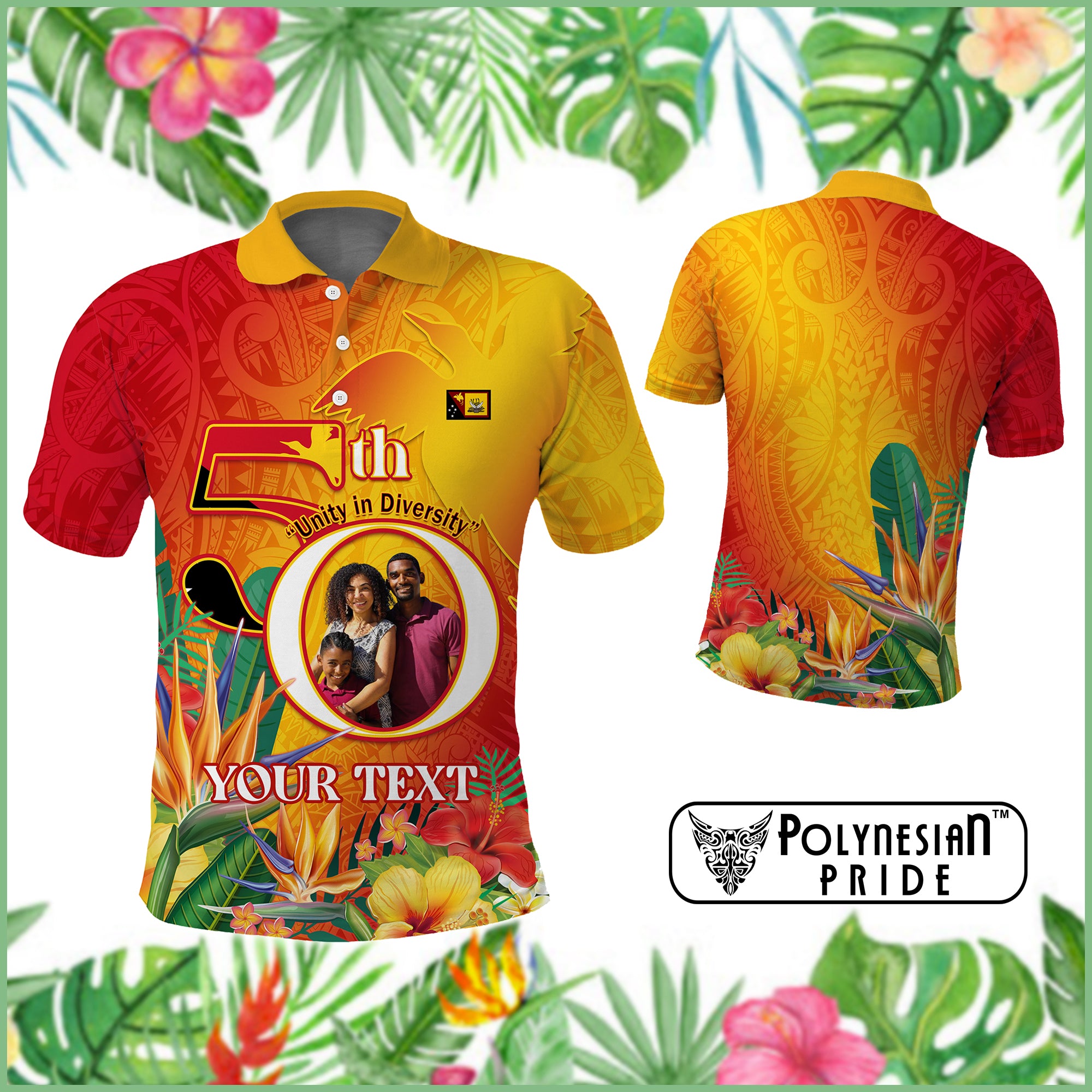 Polynesian Pride Custom PNG 50th Independence Polo Shirt – Papua New Guinea Provinces Flag | Upload Your Photo CTM14