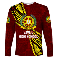 Tonga Vava'u High School Tongan Patterns Long Sleeve Shirt - LT12 Unisex Red - Polynesian Pride