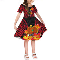 Papua New Guinea Short Sleeve Dress KID PNG Bird Of Paradise Polynesian Pattern LT14 KID Black - Polynesian Pride