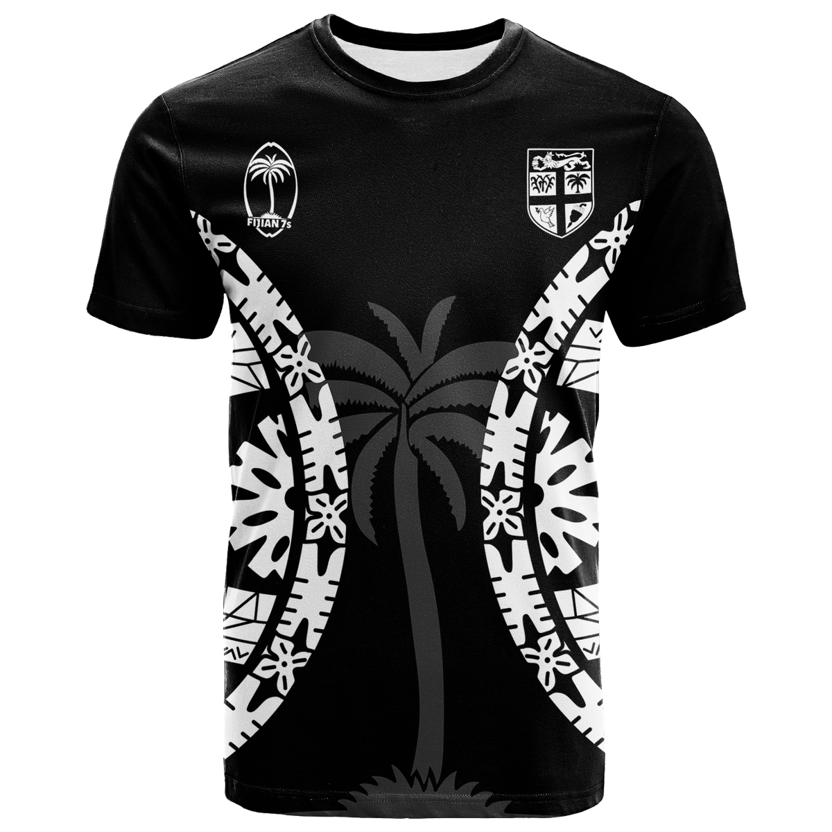 Custom Fiji Rugby Sevens Fijian Tapa Pattern T Shirt LT12 Unisex Black - Polynesian Pride