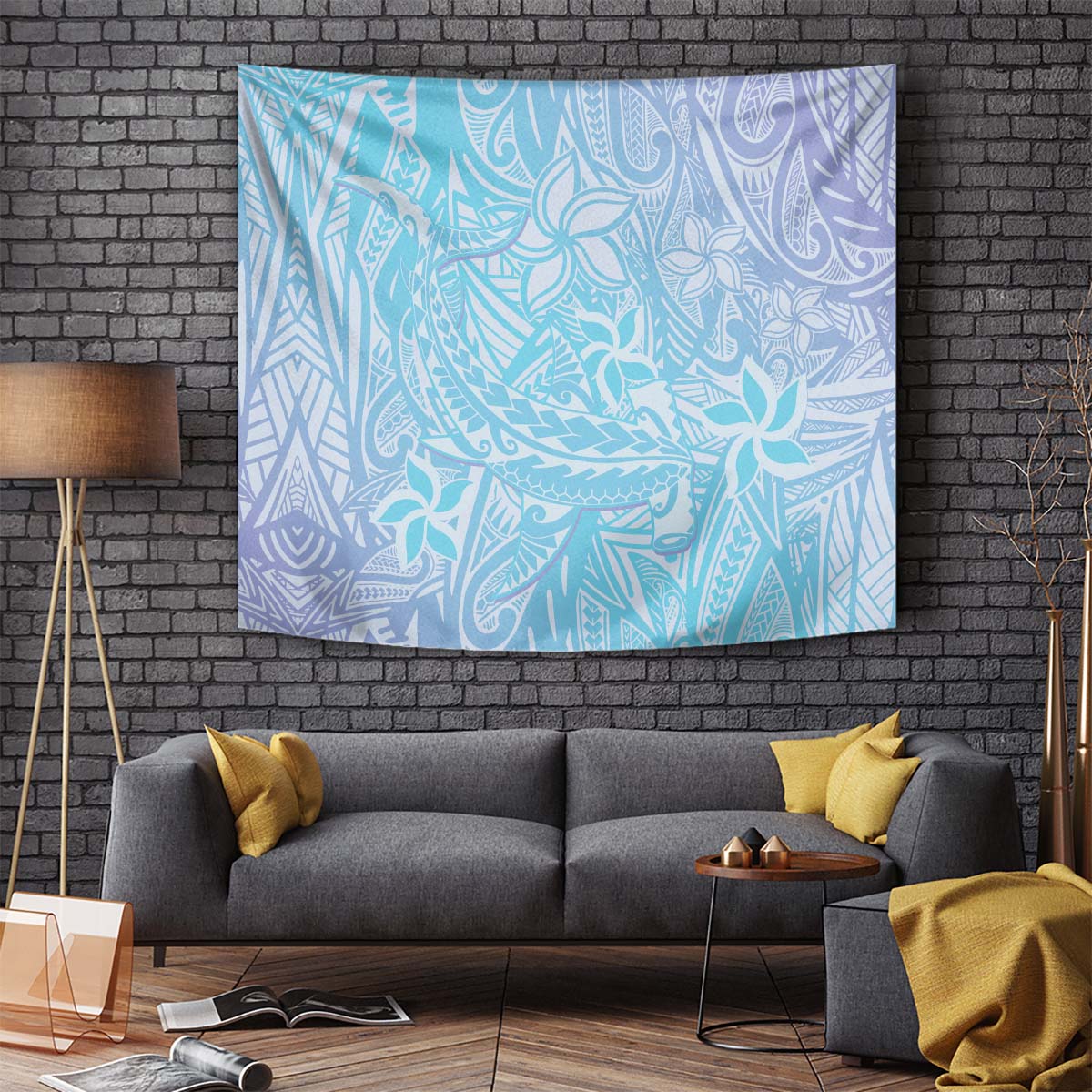Baby Blue Gradient Polynesia Tapestry Hawaiian Tribal Hammerhead Shark Tattoo LT14 - Polynesian Pride