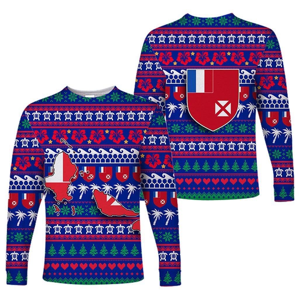Wallis and Futuna Christmas Long Sleeve Shirt - Ugly Christmas - LT12 Unisex Blue - Polynesian Pride