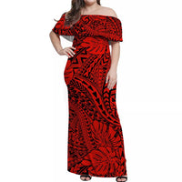 Matching Hawaiian Outfits For Couples Polynesian Tribal Art Red LT14 - Polynesian Pride