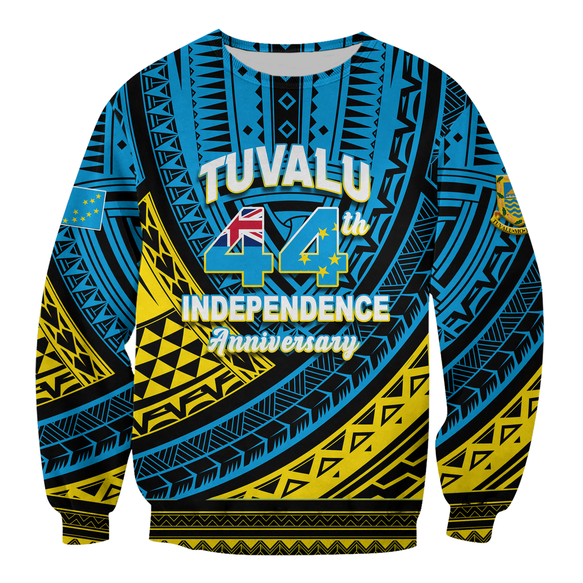 (Custom Personalised) Tuvalu Sweatshirt 44th Independence Anniversary - Tribal Pattern - LT12 Unisex Blue - Polynesian Pride