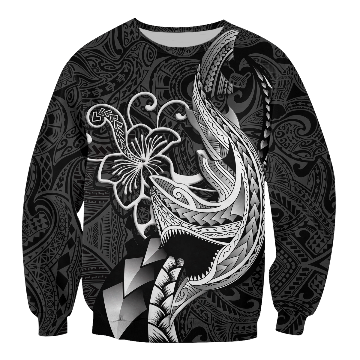 Polynesian Shark Tattoo Hawaii Tribal Sweatshirt - LT12 Unisex Black - Polynesian Pride