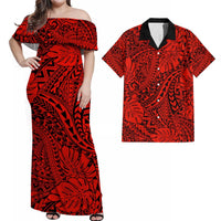 Matching Hawaiian Outfits For Couples Polynesian Tribal Art Red LT14 Red - Polynesian Pride