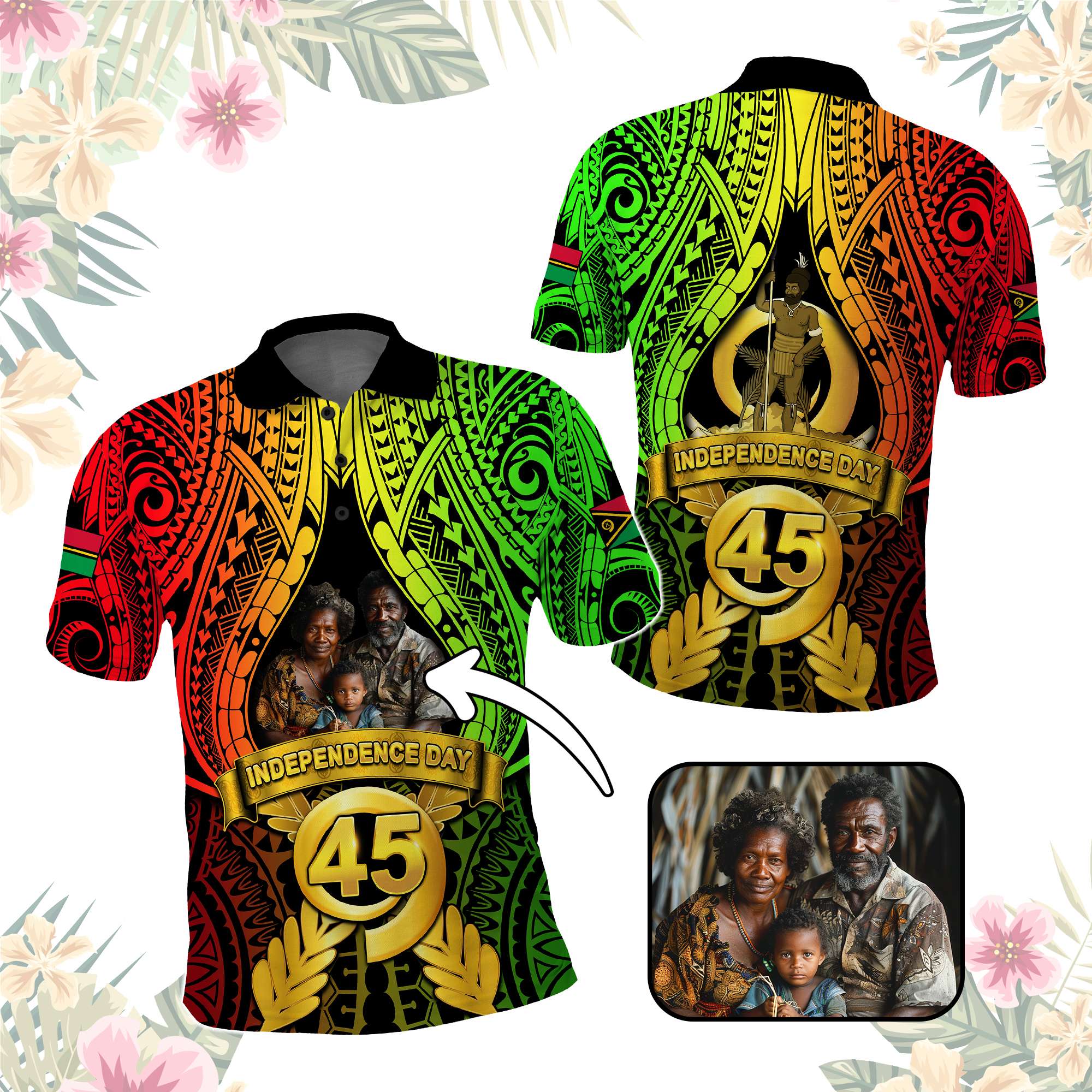 Custom Photo Vanuatu Independence Day Polo Shirt 45th Anniversary - Polynesian Pride