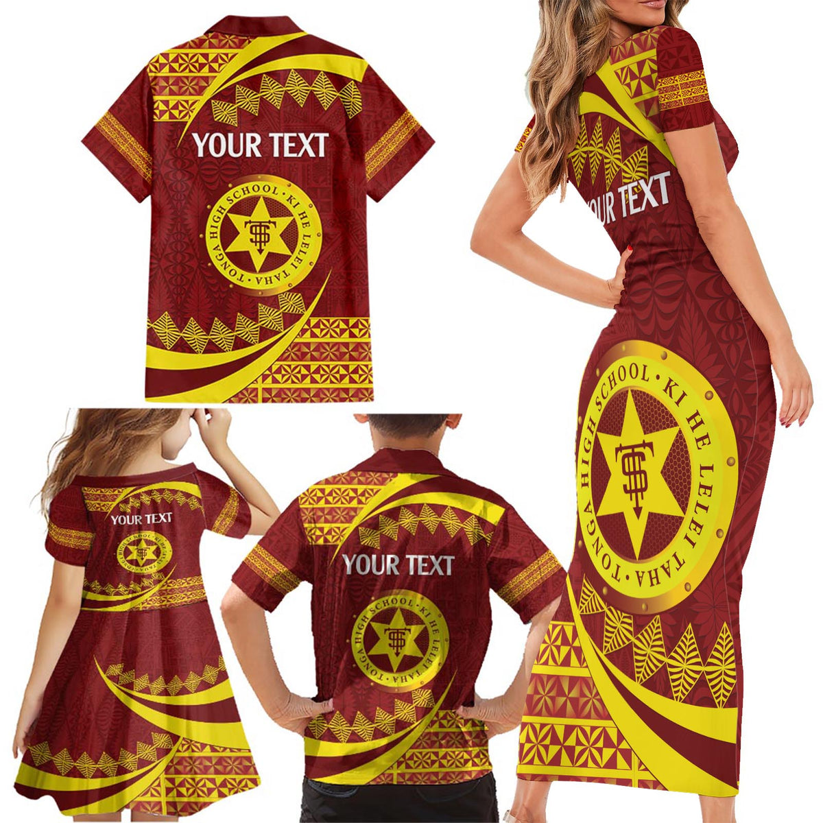Personalised Tonga High School Family Matching Short Sleeve Bodycon Dress and Hawaiian Shirt Happy 77 Years Anniversary LT14 - Polynesian Pride