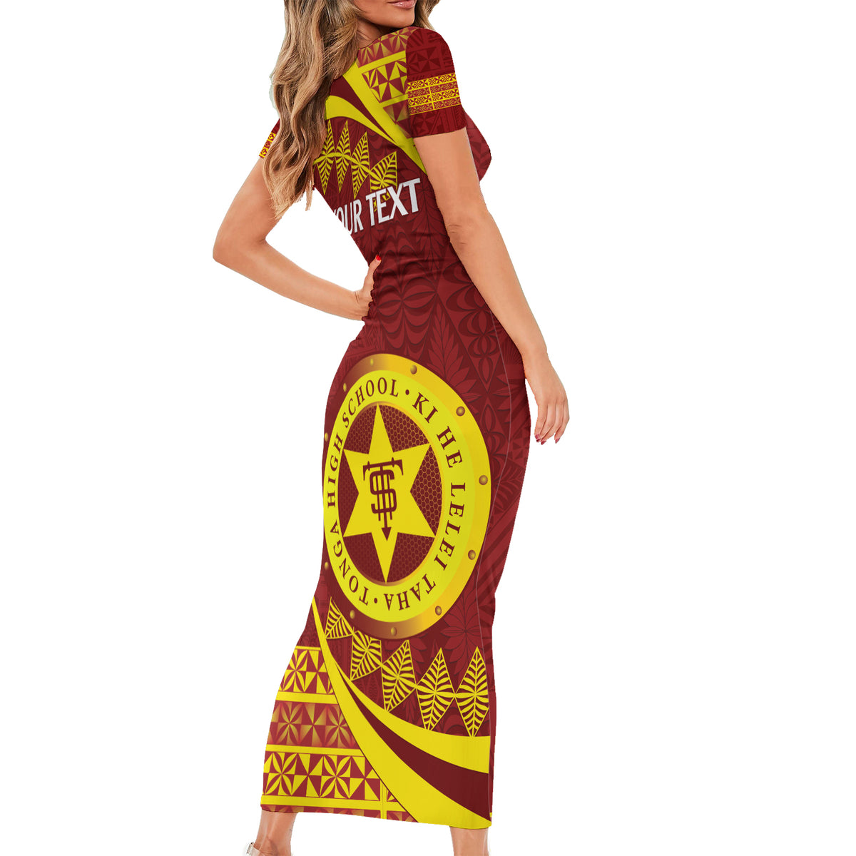 Personalised Tonga High School Family Matching Short Sleeve Bodycon Dress and Hawaiian Shirt Happy 77 Years Anniversary LT14 - Polynesian Pride