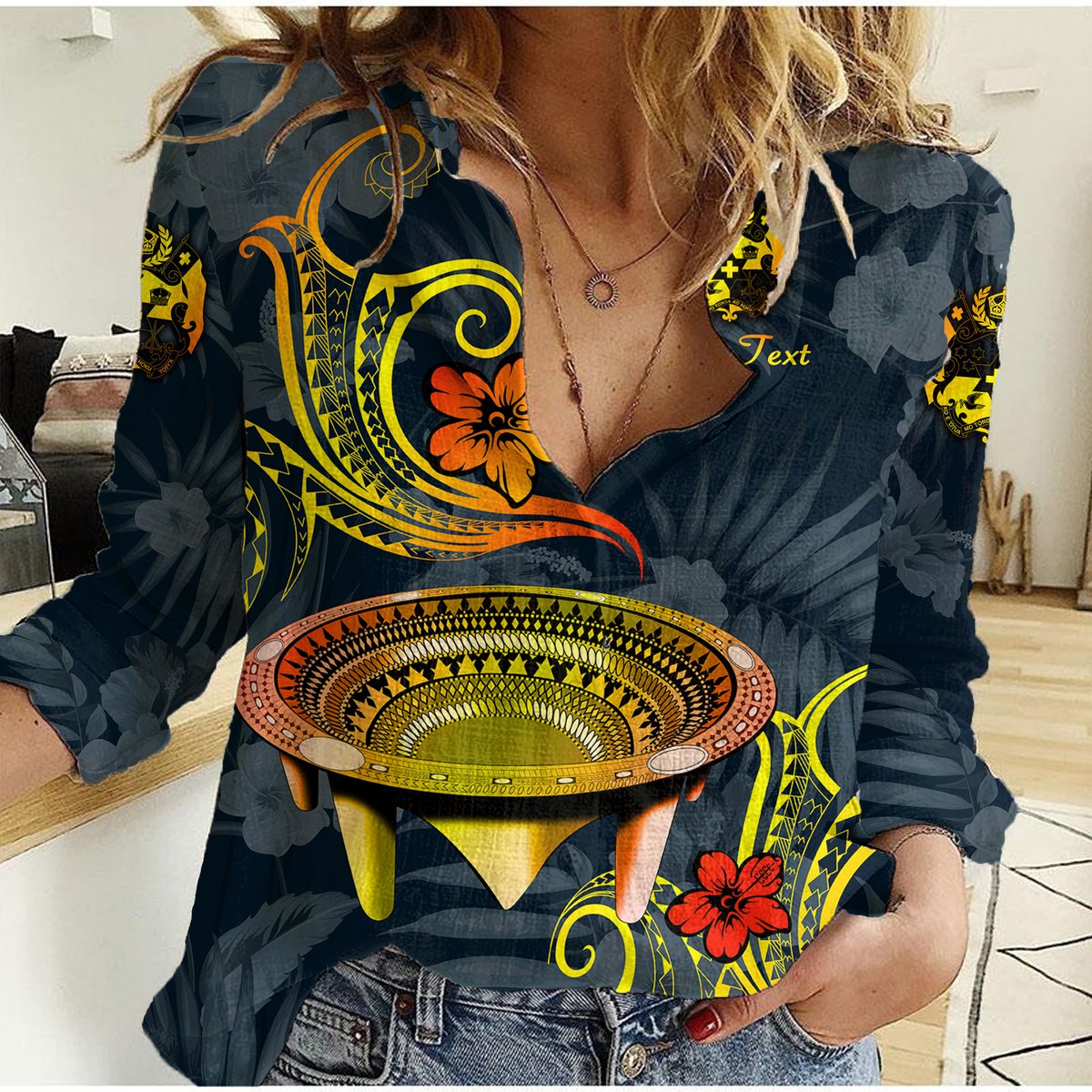 (Custom Personalised) Tonga Kumete Kava Bowl Sila Vibes - Gradient Women Casual Shirt LT8 Female Navy - Polynesian Pride