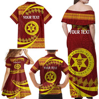 Personalised Tonga High School Family Matching Off Shoulder Maxi Dress and Hawaiian Shirt Happy 77 Years Anniversary LT14 - Polynesian Pride
