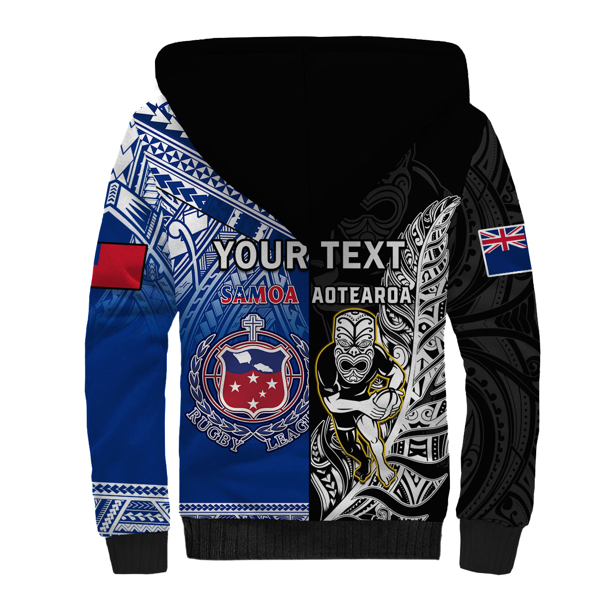 (Custom Personalised) All Black And Toa Samoa Rugby Sherpa Hoodie NZ Maori Fern Mix Polynesian LT14 - Polynesian Pride