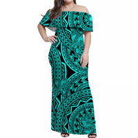 Polynesian Matching Dress and Hawaiian Shirt Tattoo Plumeria Turquoise LT14 - Polynesian Pride