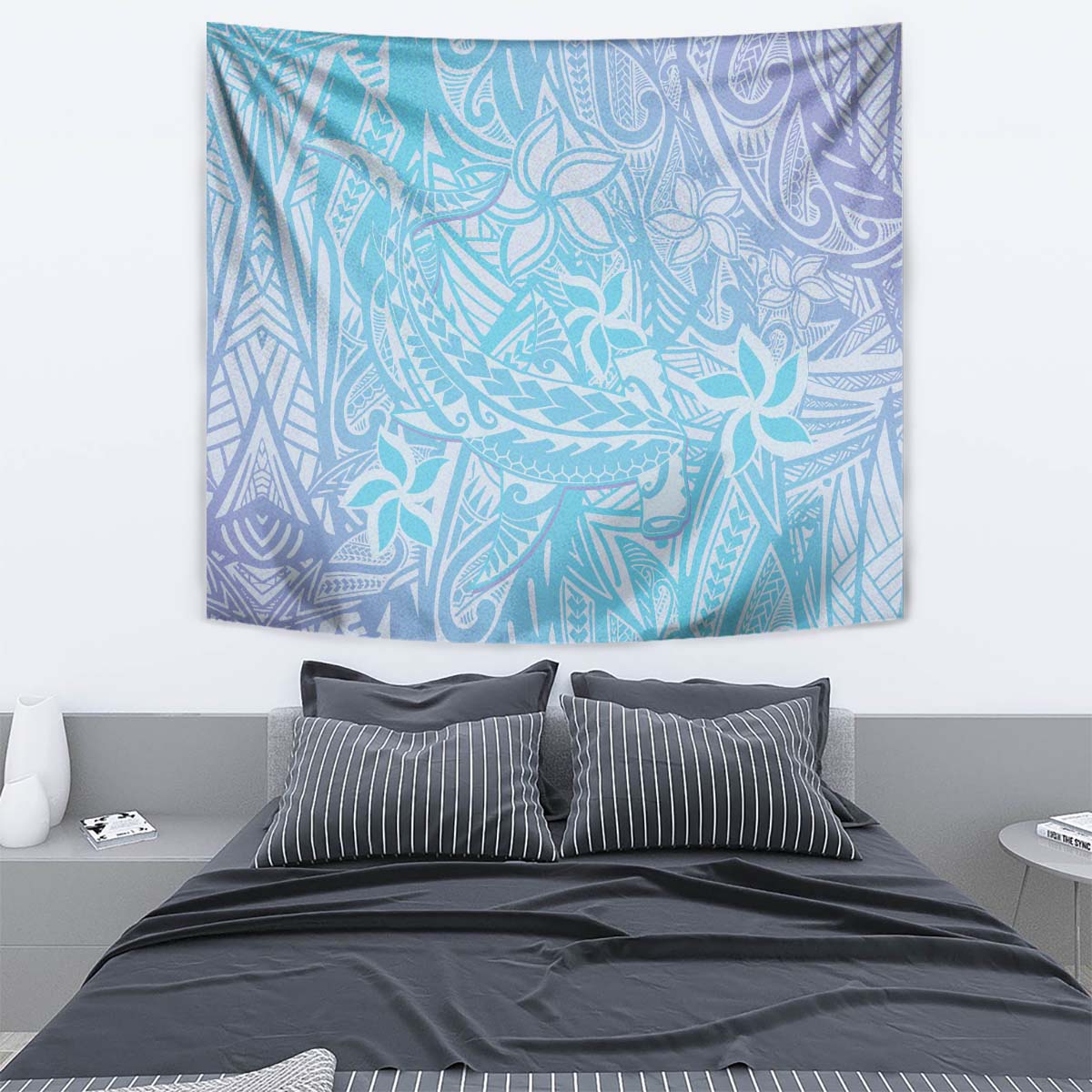 Baby Blue Gradient Polynesia Tapestry Hawaiian Tribal Hammerhead Shark Tattoo LT14 - Polynesian Pride
