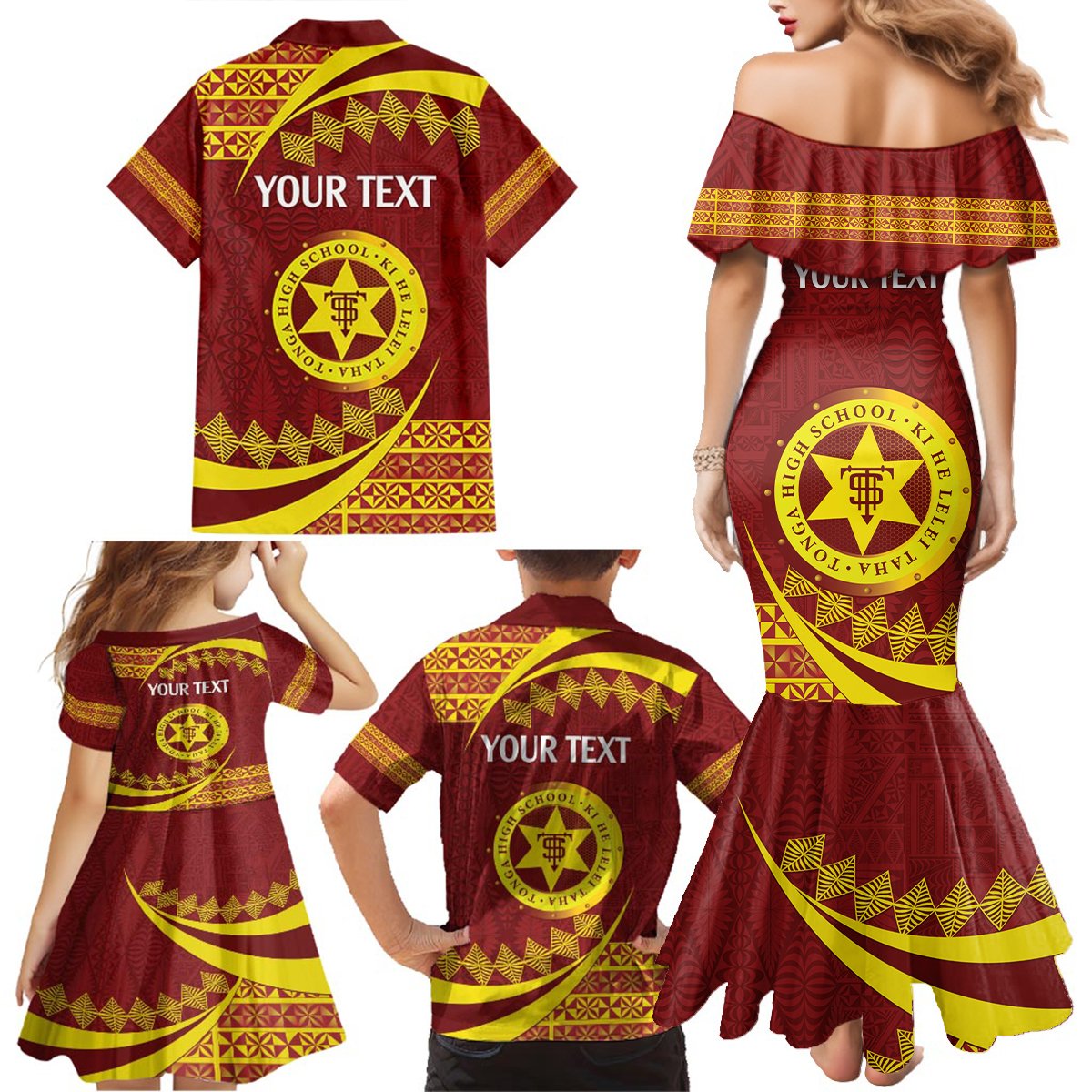 Personalised Tonga High School Family Matching Mermaid Dress and Hawaiian Shirt Happy 77 Years Anniversary LT14 - Polynesian Pride
