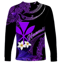Hawaii Turtle With Plumeria Leaf Purple Long Sleeve Shirt - LT12 - Polynesian Pride
