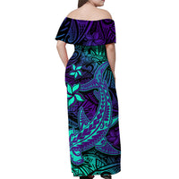 Purple Polynesian Family Matching Outfits - Off Shoulder Maxi Dress and Hawaiian Shirt Tribal Hammerhead Shark LT14 - Polynesian Pride