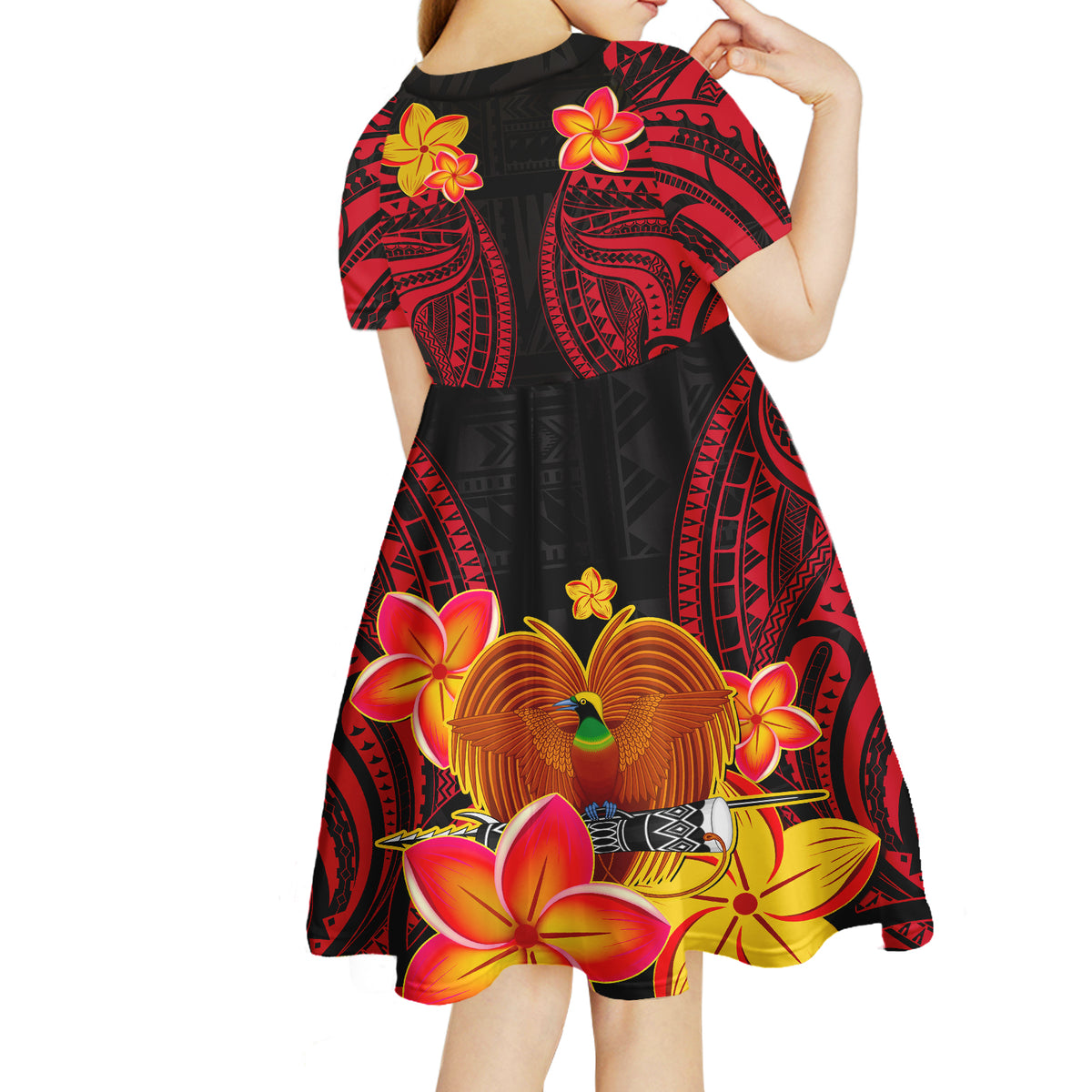 Papua New Guinea Short Sleeve Dress KID PNG Bird Of Paradise Polynesian Pattern LT14 - Polynesian Pride